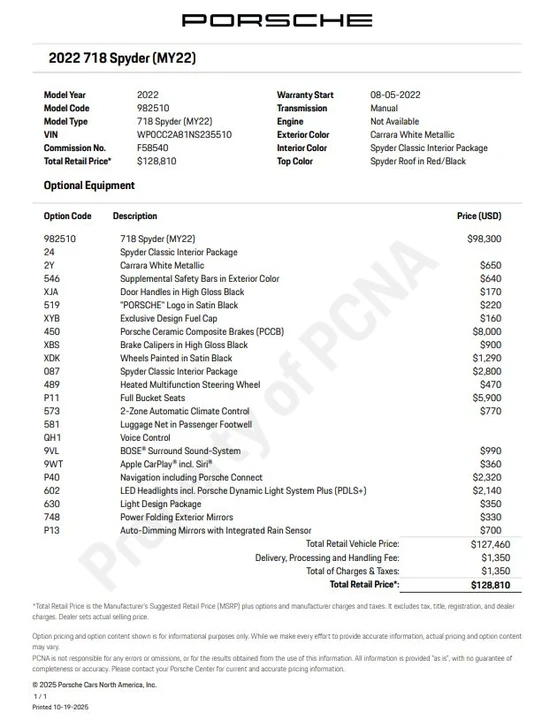 2022 Porsche 718 Boxster Spyder - Image 9 of 9