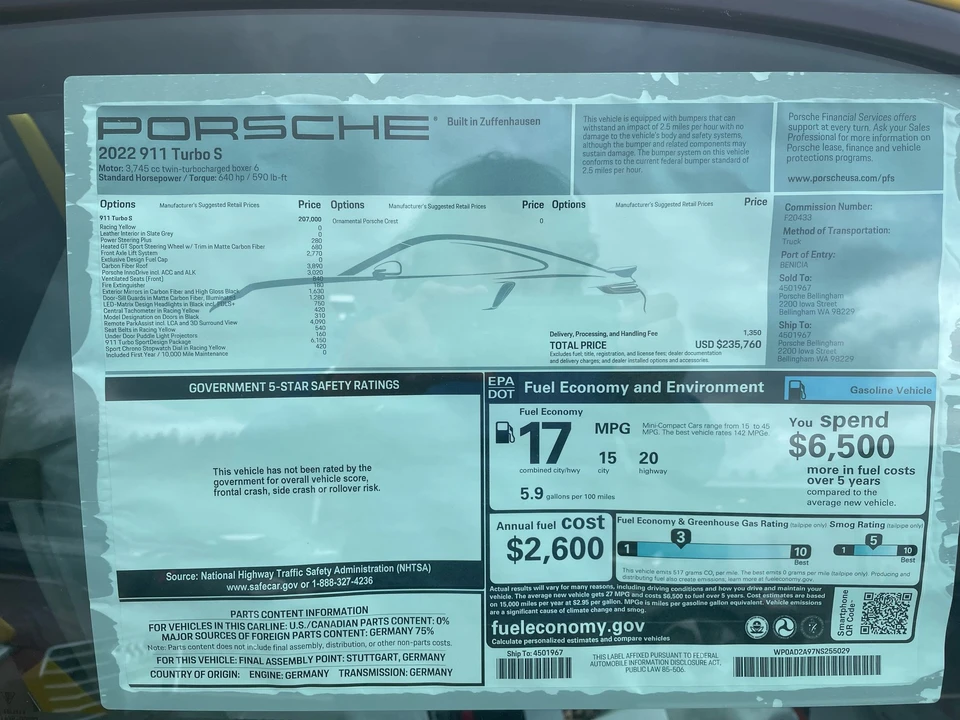 2022 Porsche 992 Turbo S - Image 5 of 7