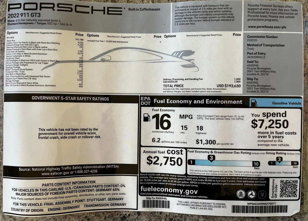 2022 Porsche 992 GT3 - Image 2 of 5