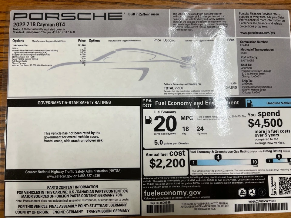 2022 Porsche 718 Cayman GT4 - Image 12 of 23