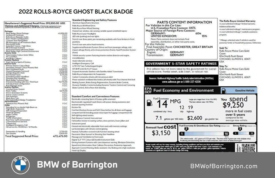 2022 Rolls-Royce Ghost Black Badge 2nd Gen - Image 9 of 20