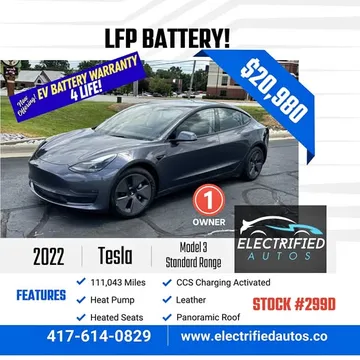 2022 Tesla Model 3 Standard Range Sedan 4D