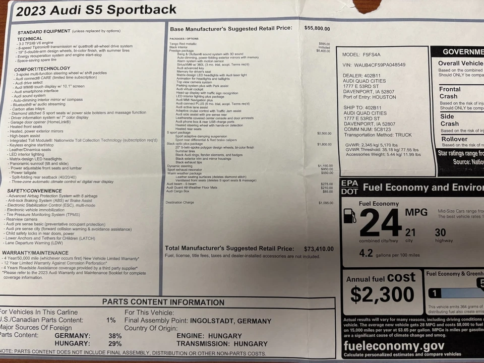 2023 Audi B9 S5 - Image 11 of 16