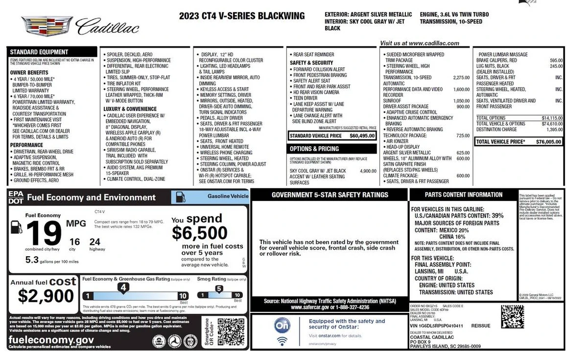 2023 Cadillac CT4-V Blackwing - Image 5 of 5