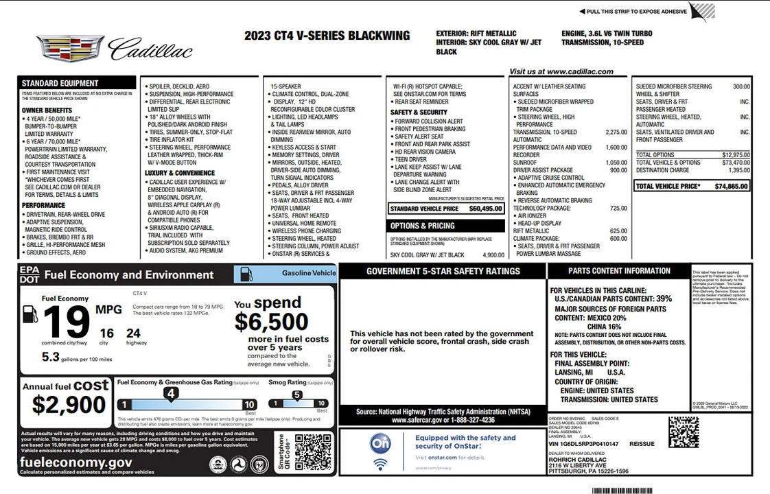 2023 Cadillac CT4-V Blackwing - Image 10 of 21