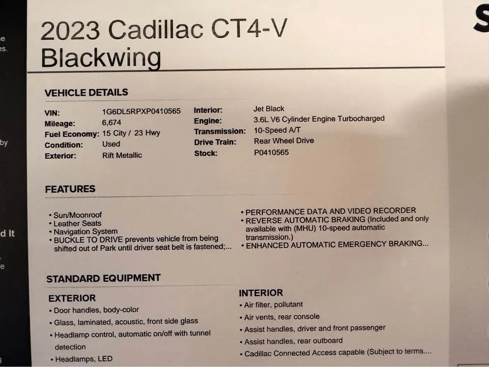 2023 Cadillac CT4-V Blackwing - Image 2 of 10