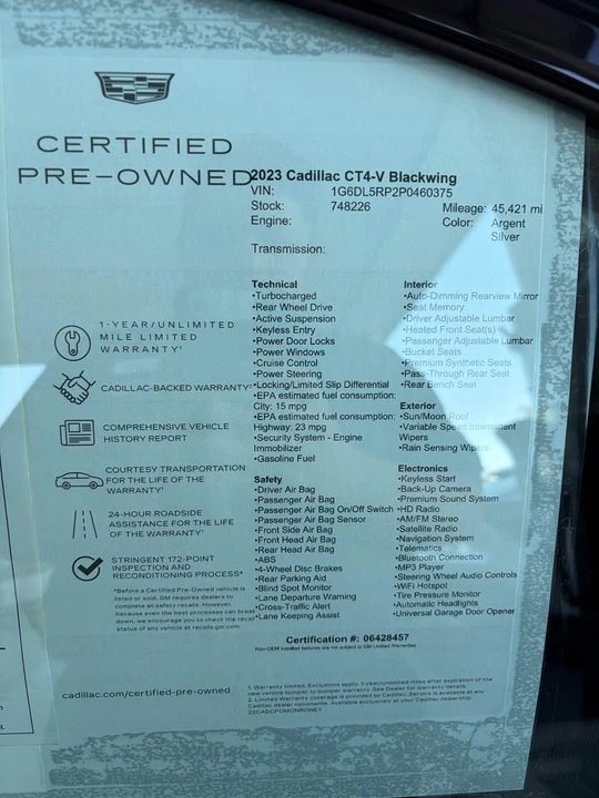 2023 Cadillac CT4-V Blackwing - Image 5 of 8