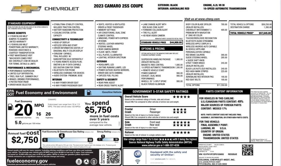 2023 Chevrolet Camaro SS 6th Gen - Image 7 of 8