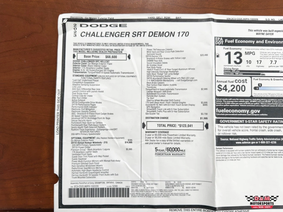 2023 Dodge Challenger SRT Demon & Super Stock 3rd Gen - Image 5 of 31