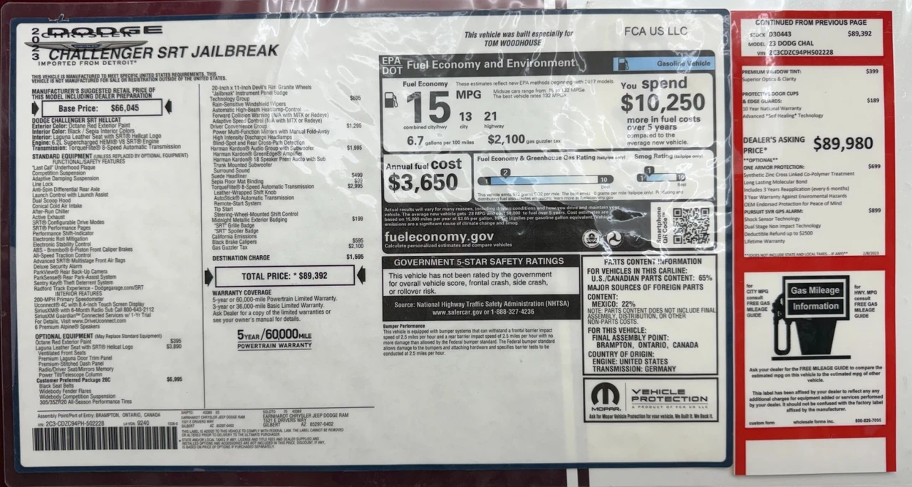 2023 Dodge Challenger SRT Hellcat 3rd Gen - Image 9 of 9