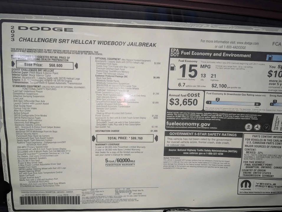 2023 Dodge Challenger SRT Hellcat 3rd Gen - Image 6 of 13