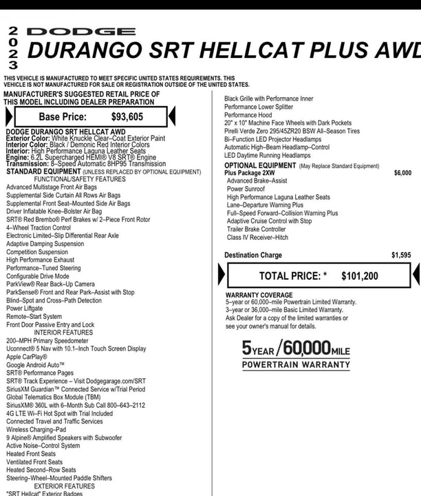 2023 Dodge Durango SRT Hellcat 3rd Gen - Image 16 of 16