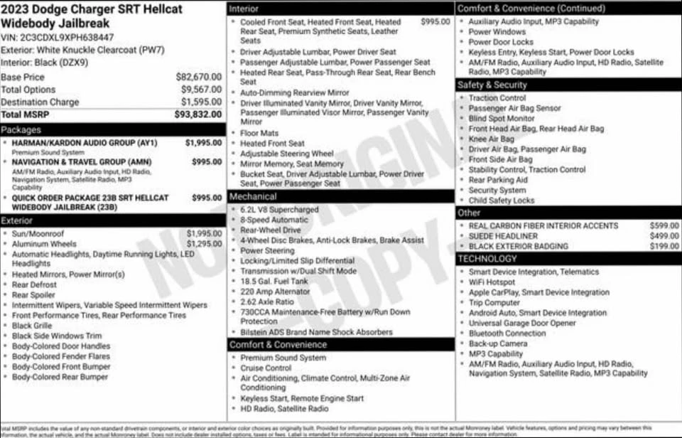 2023 Dodge Charger SRT Hellcat 7th Gen - Image 2 of 15