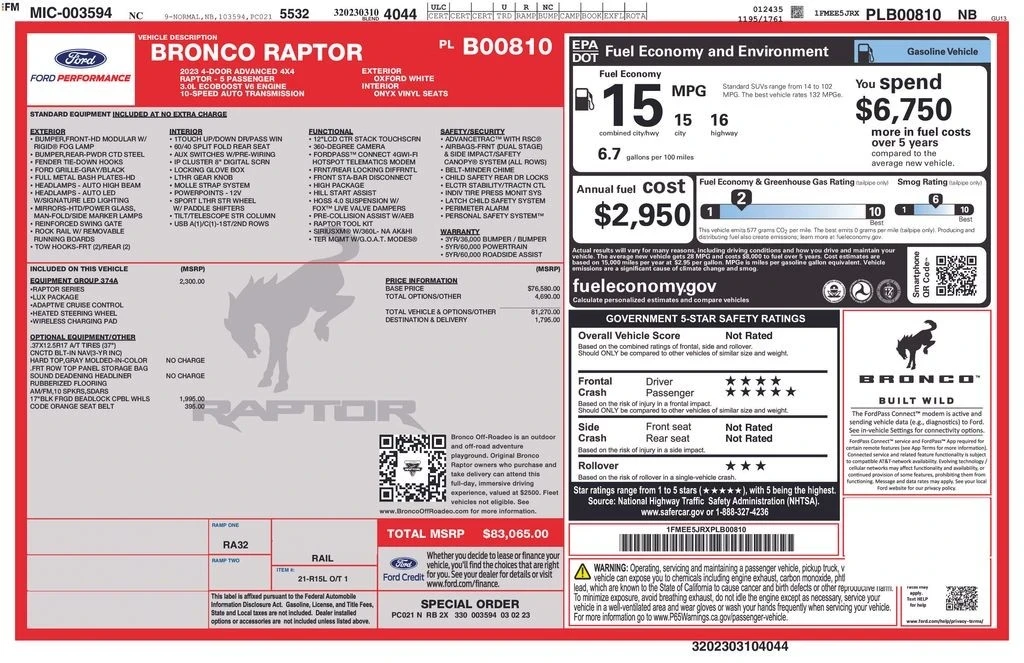 2023 Ford Bronco Raptor 6th Gen - Image 6 of 12
