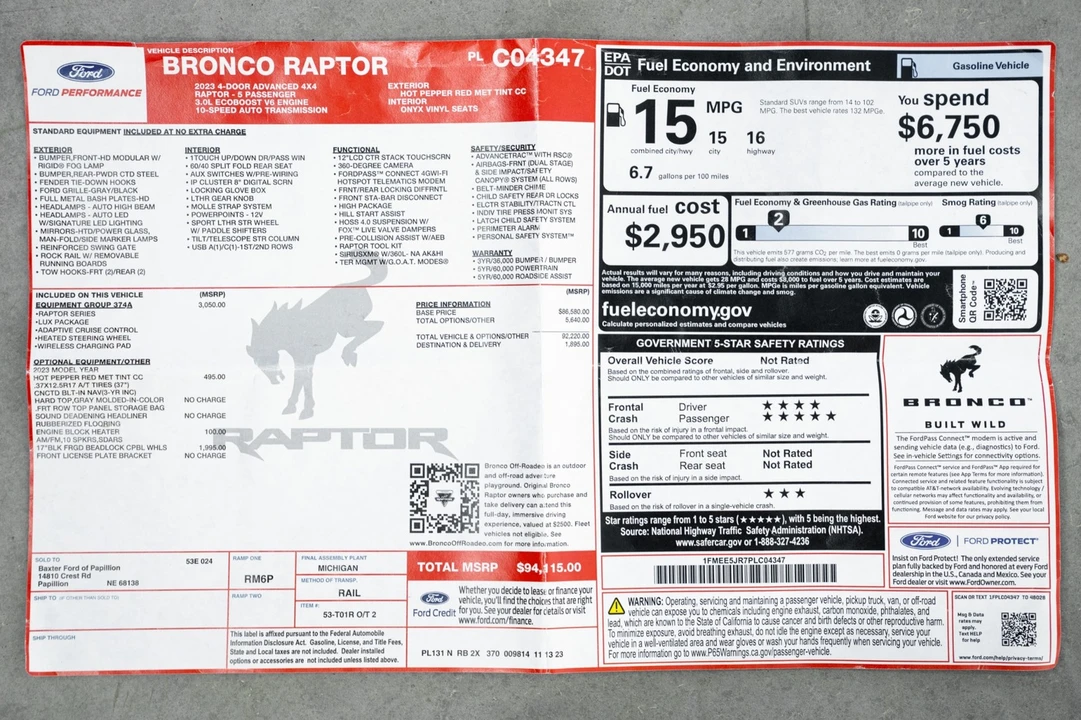 2023 Ford Bronco Raptor 6th Gen - Image 21 of 21