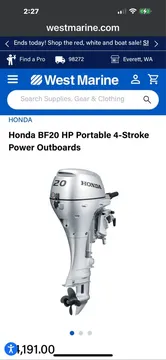 2023 Honda 20hp Outboard Motor