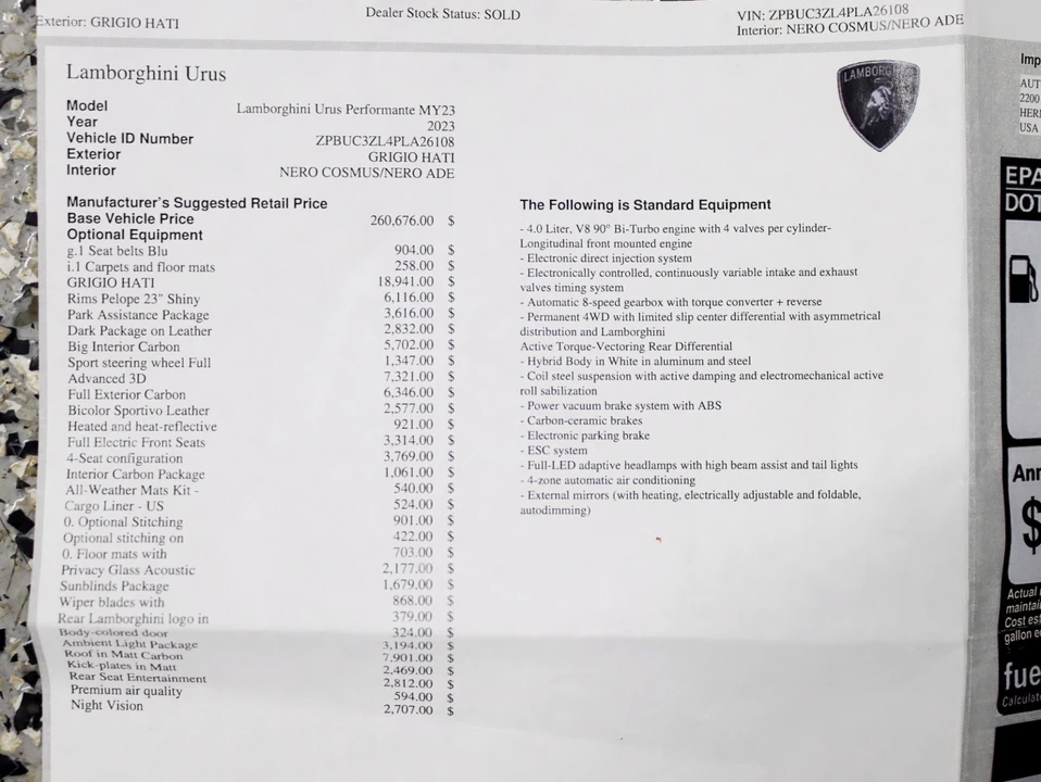 2023 Lamborghini Urus Performante - Image 2 of 21