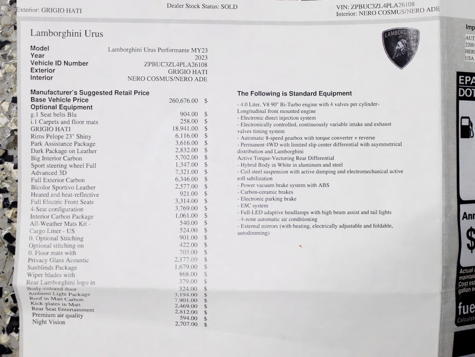 2023 Lamborghini Urus Performante - Image 2 of 21