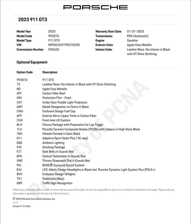 2023 Porsche 992 GT3 - Image 2 of 9