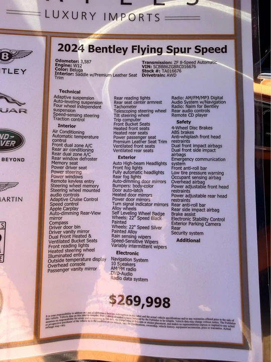 2024 Bentley Continental Flying Spur - Image 15 of 15