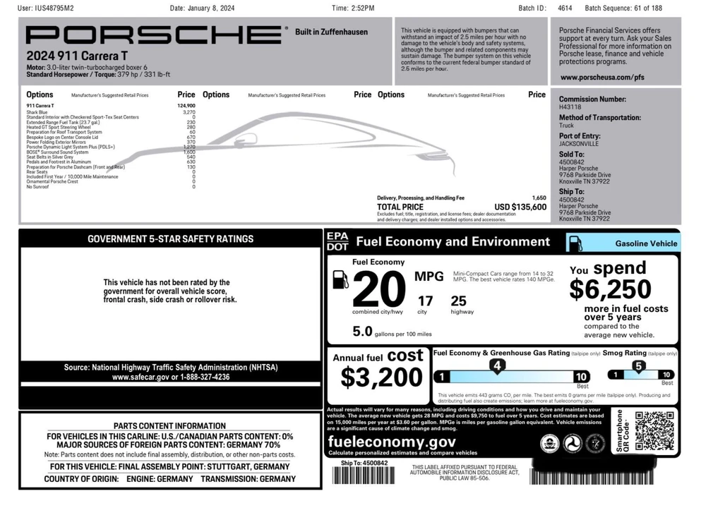 2024 Porsche 992 Carrera T - Image 15 of 15