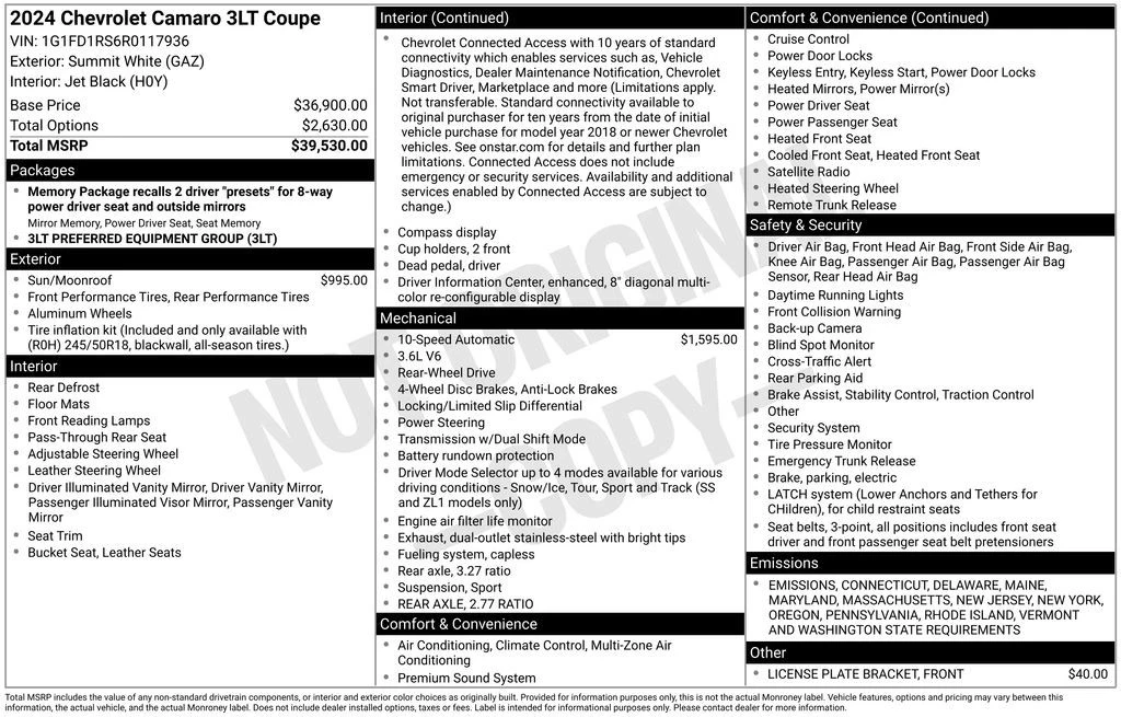 2024 Chevrolet Camaro 6th Gen - Image 6 of 12