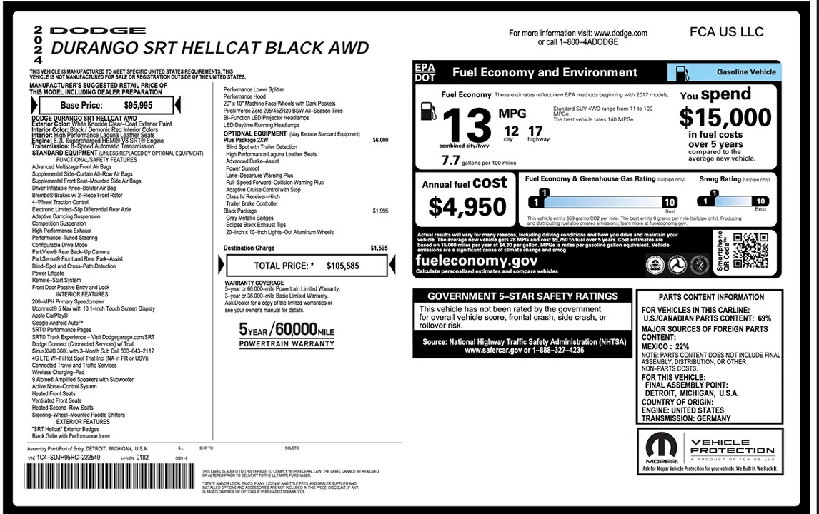 2024 Dodge Durango SRT Hellcat 3rd Gen - Image 7 of 21