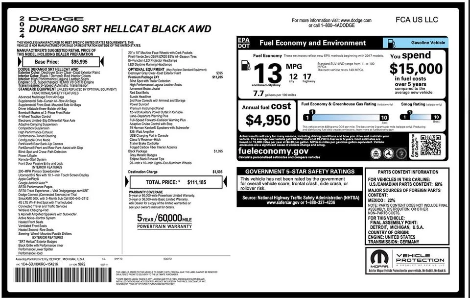 2024 Dodge Durango SRT Hellcat 3rd Gen - Image 2 of 19