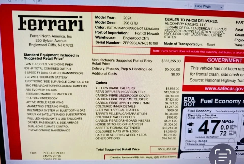 2024 Ferrari 296 GTB - Image 20 of 20