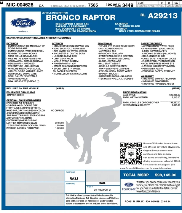 2024 Ford Bronco Raptor 6th Gen - Image 20 of 21