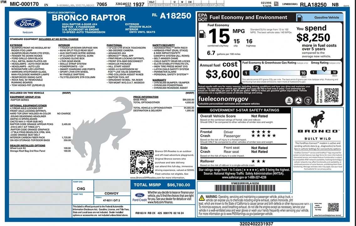 2024 Ford Bronco Raptor 6th Gen - Image 4 of 21