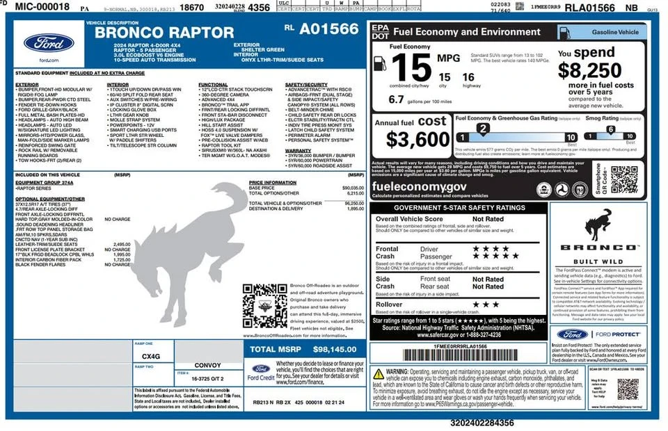 2024 Ford Bronco Raptor 6th Gen - Image 3 of 20