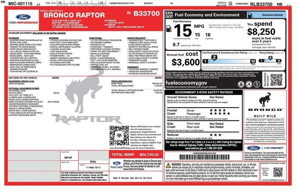 2024 Ford Bronco Raptor 6th Gen - Image 4 of 20