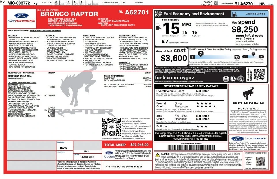 2024 Ford Bronco Raptor 6th Gen - Image 5 of 5