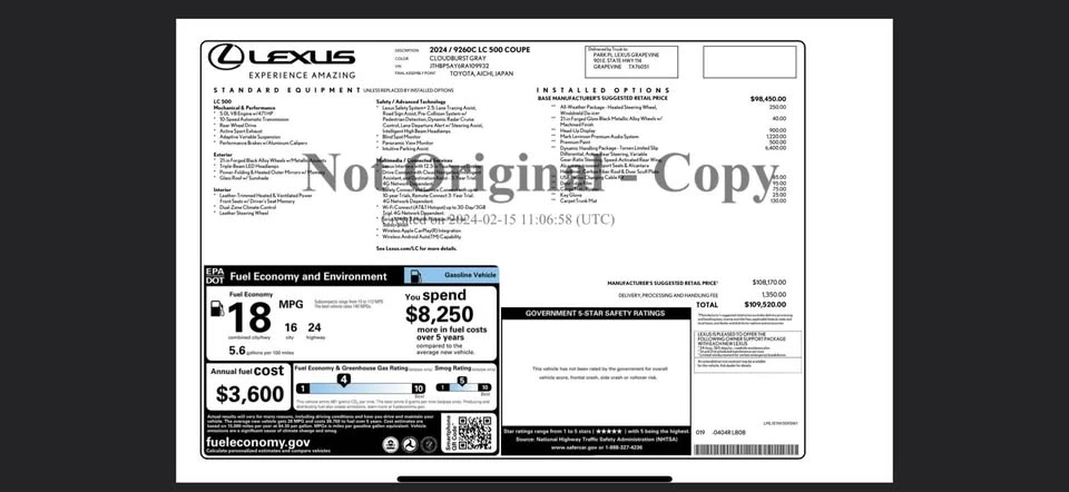 2024 Lexus LC - Image 19 of 19