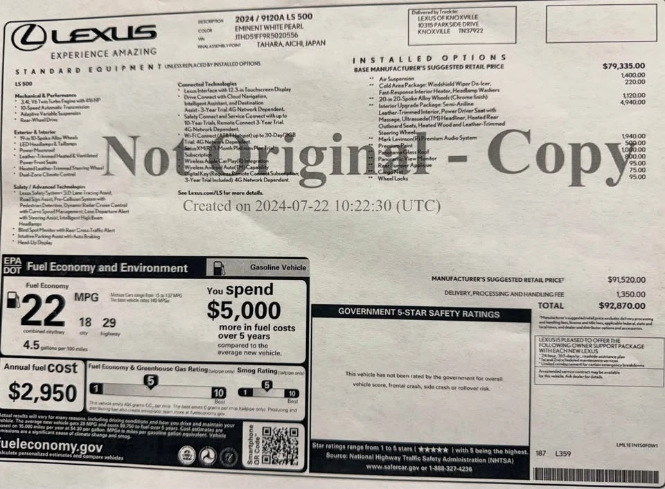 2024 Lexus LS 5th Gen - Image 14 of 15
