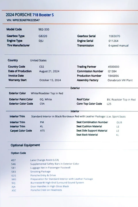 2024 Porsche 718 Boxster S - Image 9 of 12