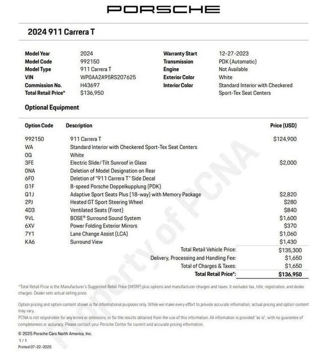 2024 Porsche 992 Carrera T - Image 6 of 31