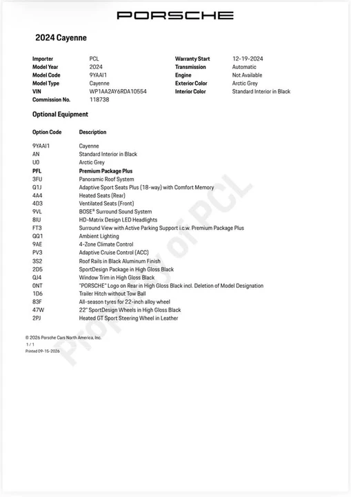2024 Porsche 9Y0/9Y3 Cayenne - Image 9 of 9