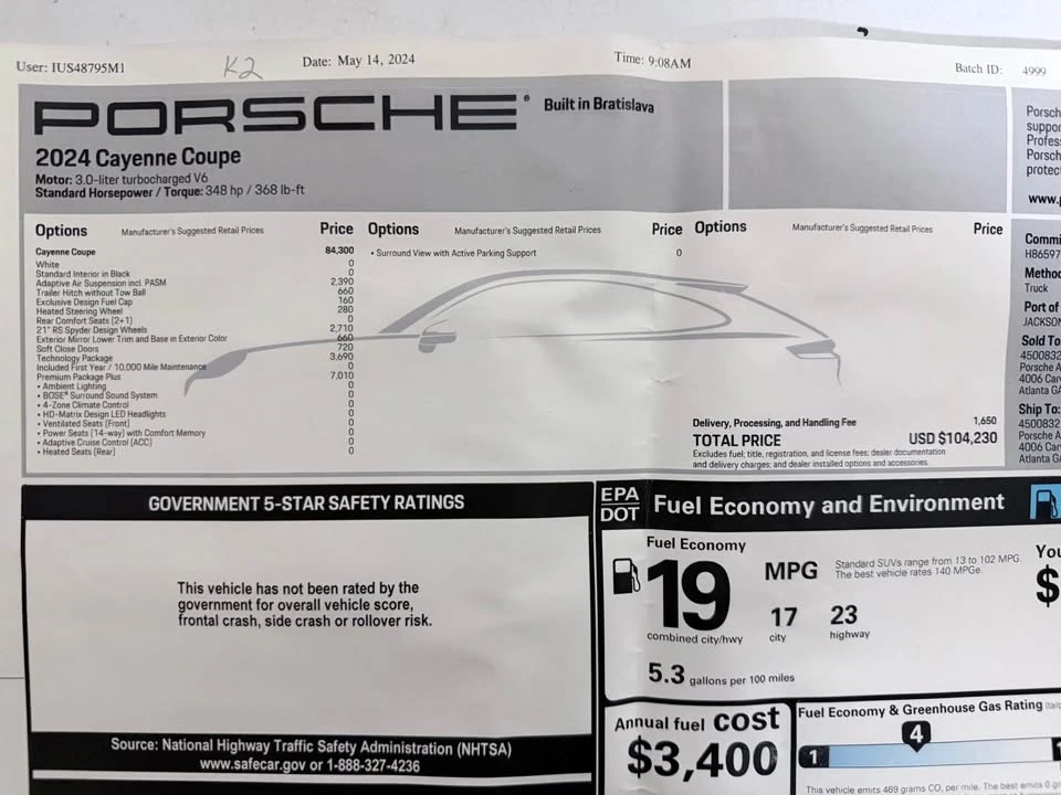 2024 Porsche 9Y0/9Y3 Cayenne - Image 3 of 3