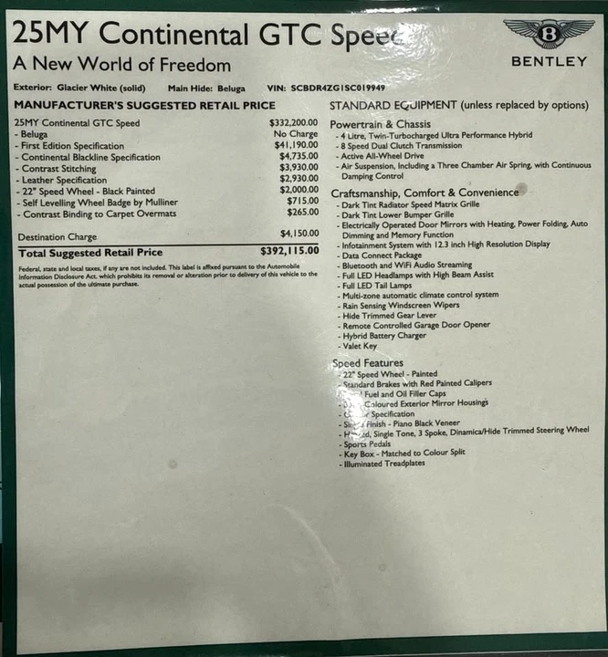 2025 Bentley Continental GT Speed 4th Gen - Image 20 of 20