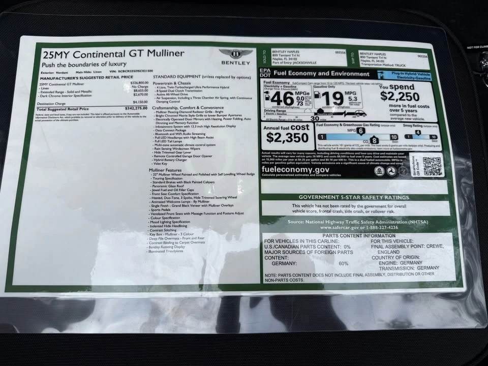 2025 Bentley Continental GT Mulliner 3rd Gen - Image 16 of 20