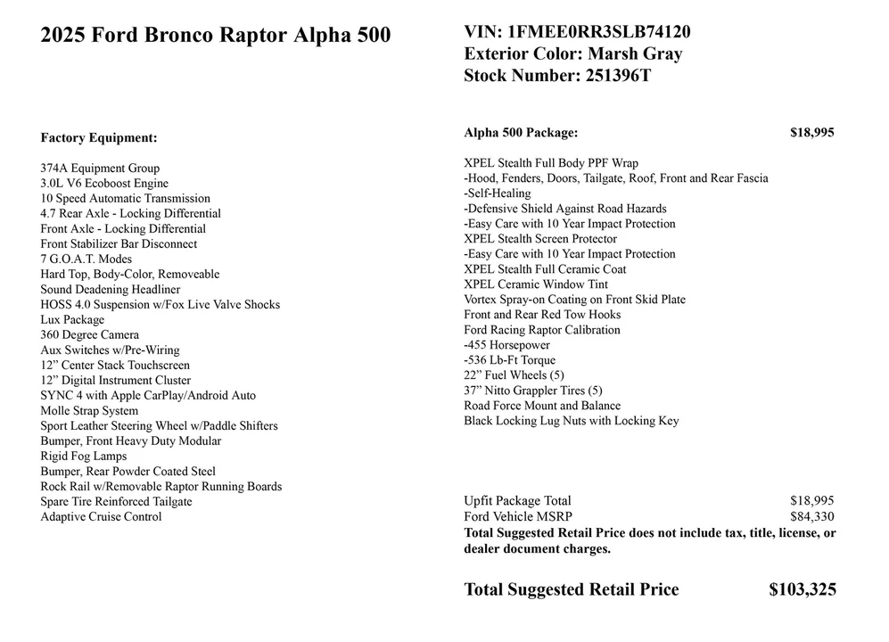 2025 Ford Bronco Raptor 6th Gen - Image 4 of 31