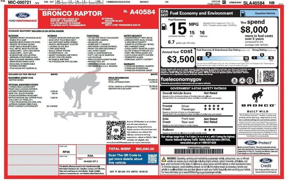 2025 Ford Bronco Raptor 6th Gen - Image 4 of 20