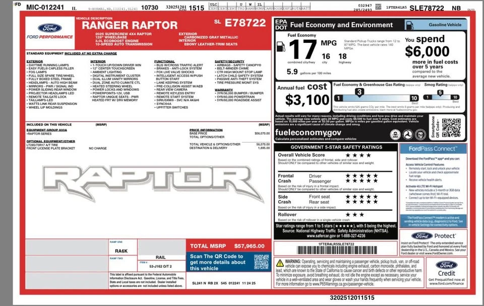2025 Ford Ranger Raptor 5th Gen - Image 2 of 8