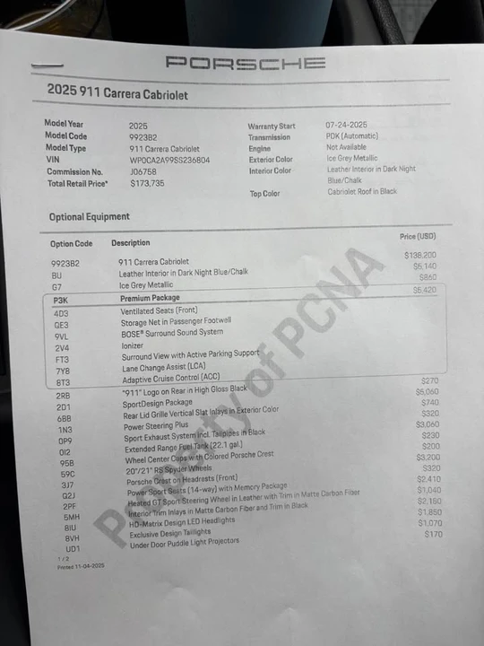 2025 Porsche 992 Carrera - Image 2 of 11