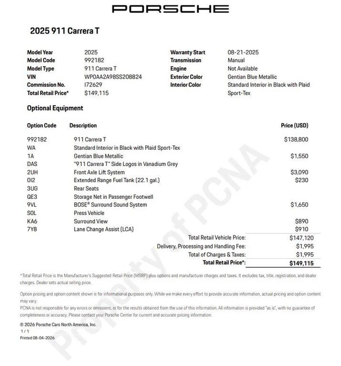 2025 Porsche 992 Carrera T - Image 6 of 31