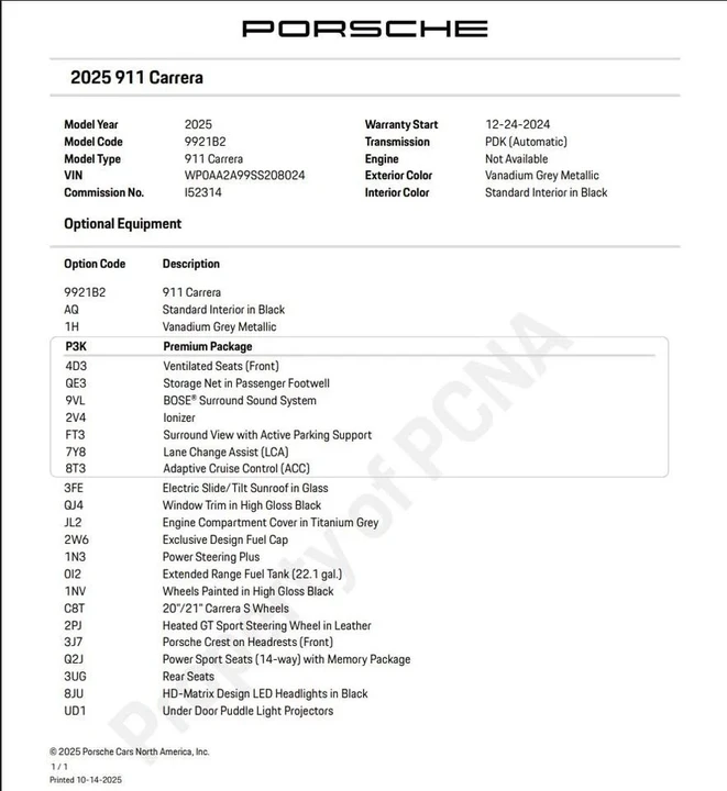 2025 Porsche 992 Carrera - Image 17 of 17
