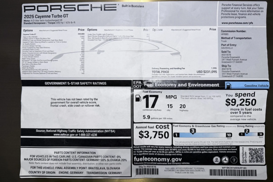 2025 Porsche 9Y0/9Y3 Cayenne Turbo GT - Image 8 of 10