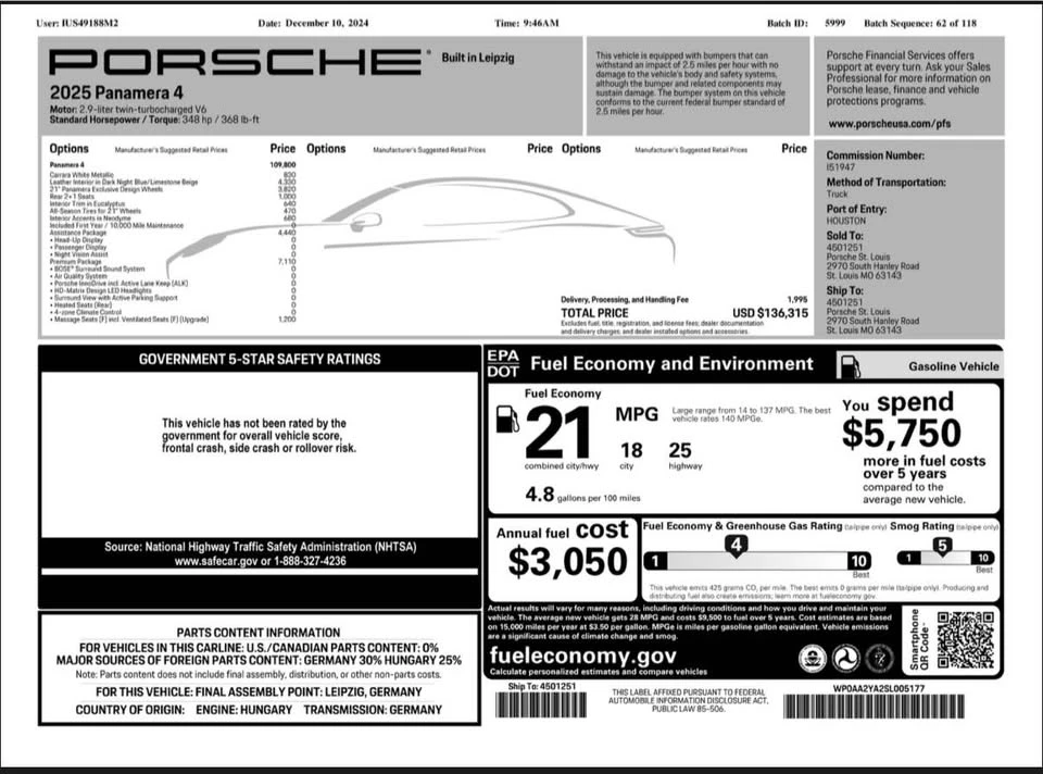 2025 Porsche 976 Panamera - Image 18 of 19